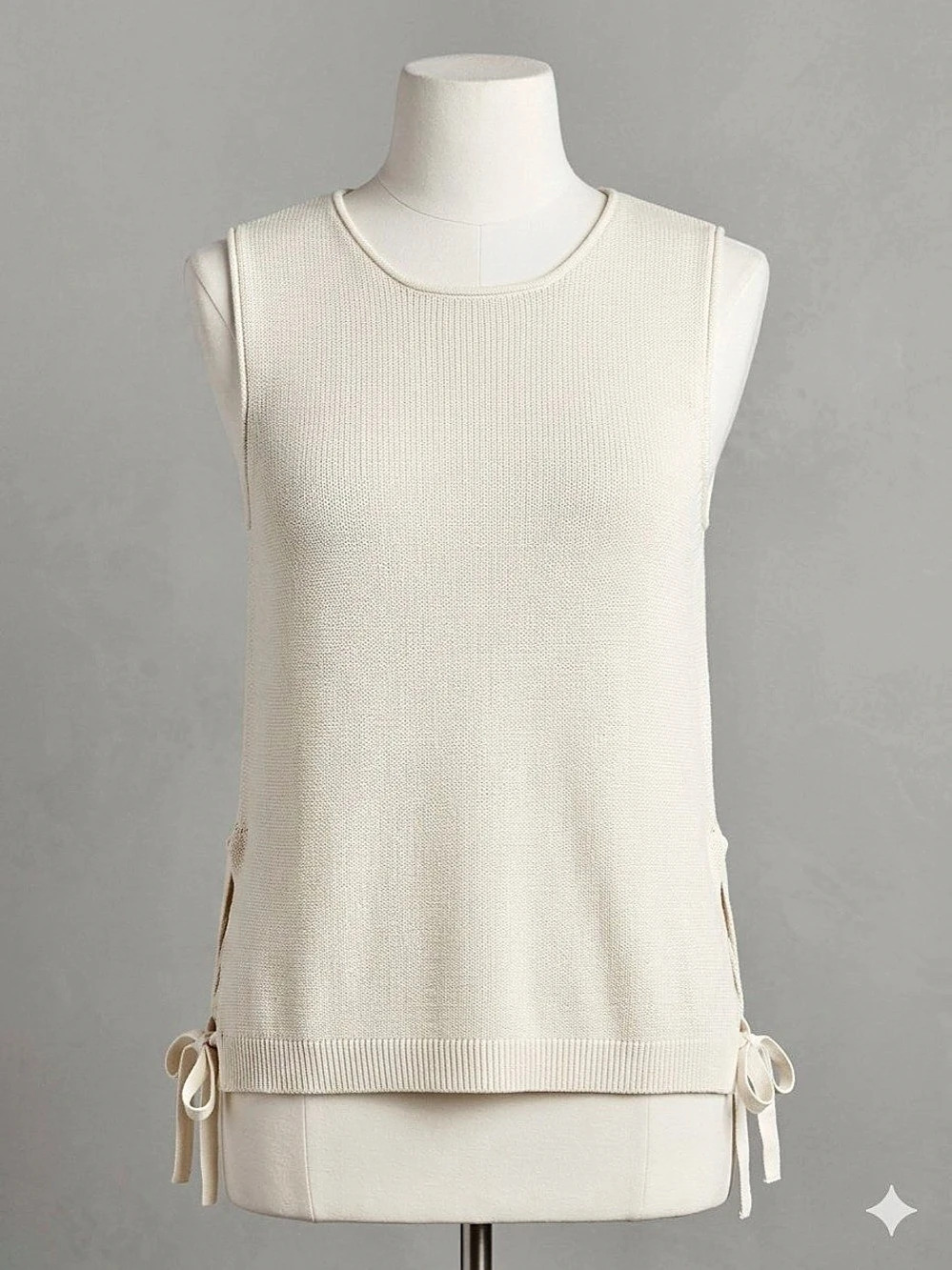 Time and Tru Cream Fine-Gauge Knit Sleeveless Sweater Tank Top Side Tie Large 12